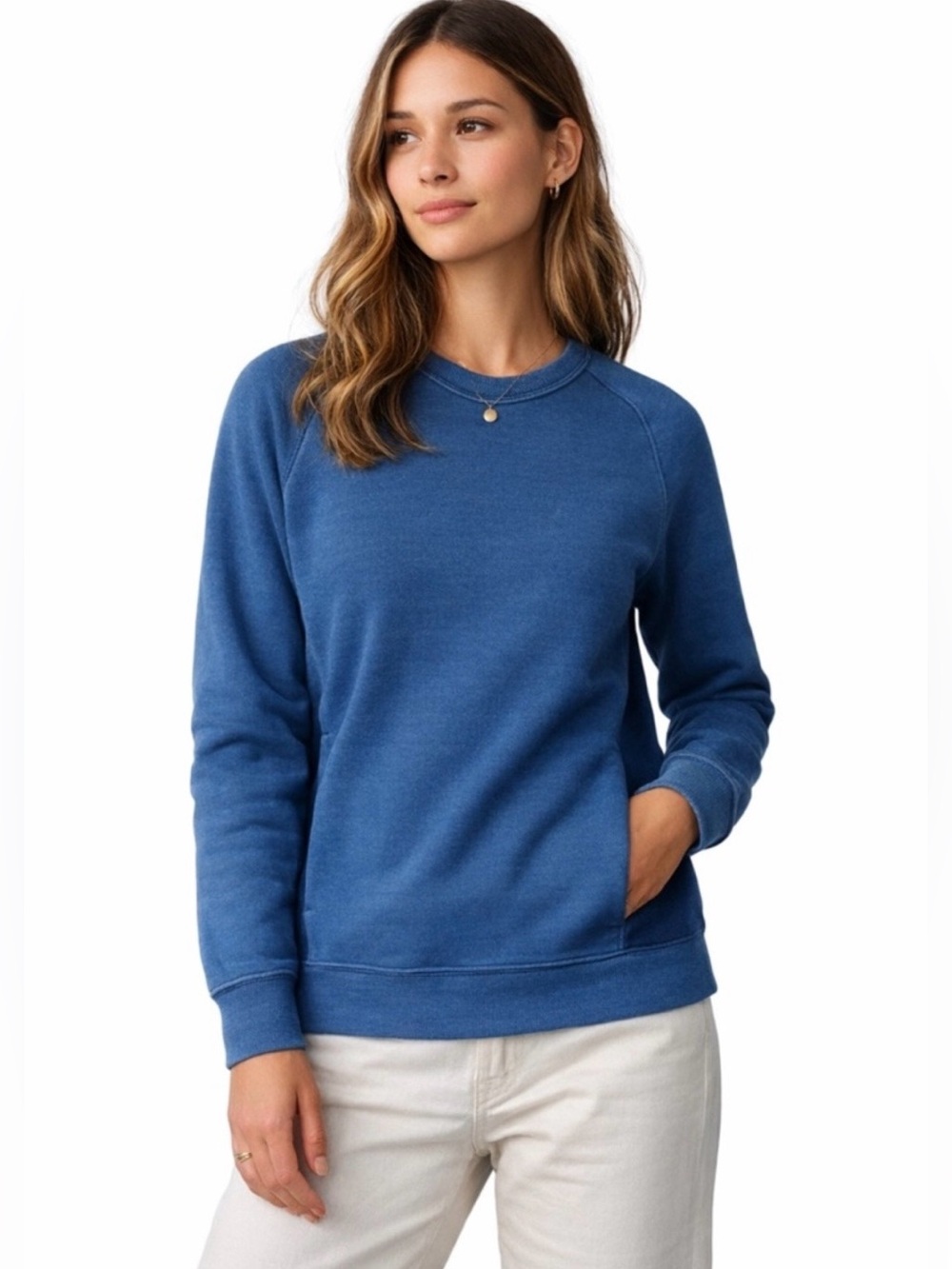 Whistles Blue Crewneck Sweatshirt Side Pockets Made in Portugal Size M